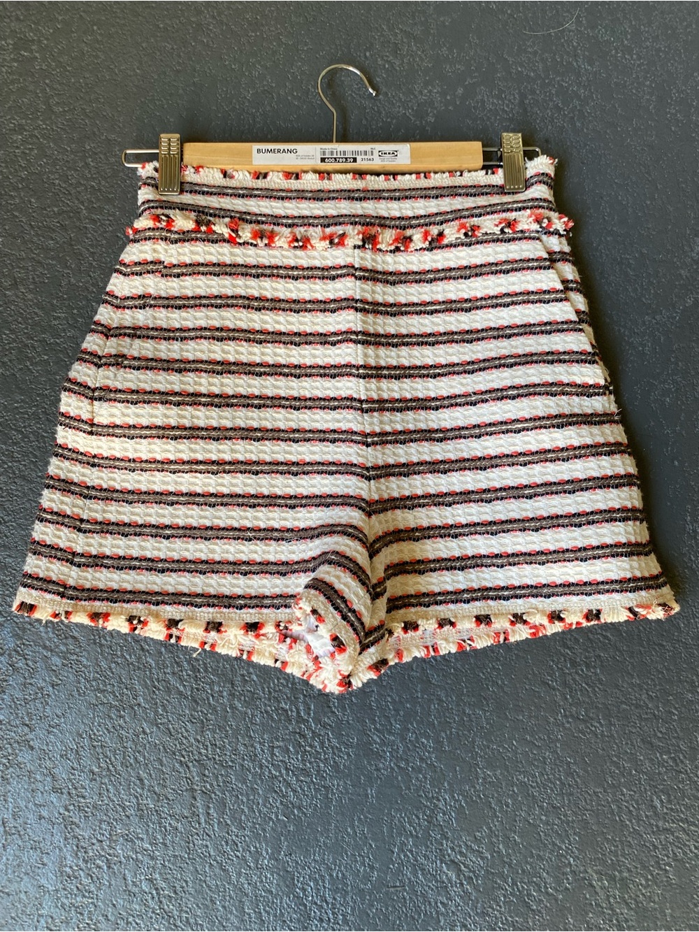 Zara Textured Striped Tweed Shorts in Cream and Black